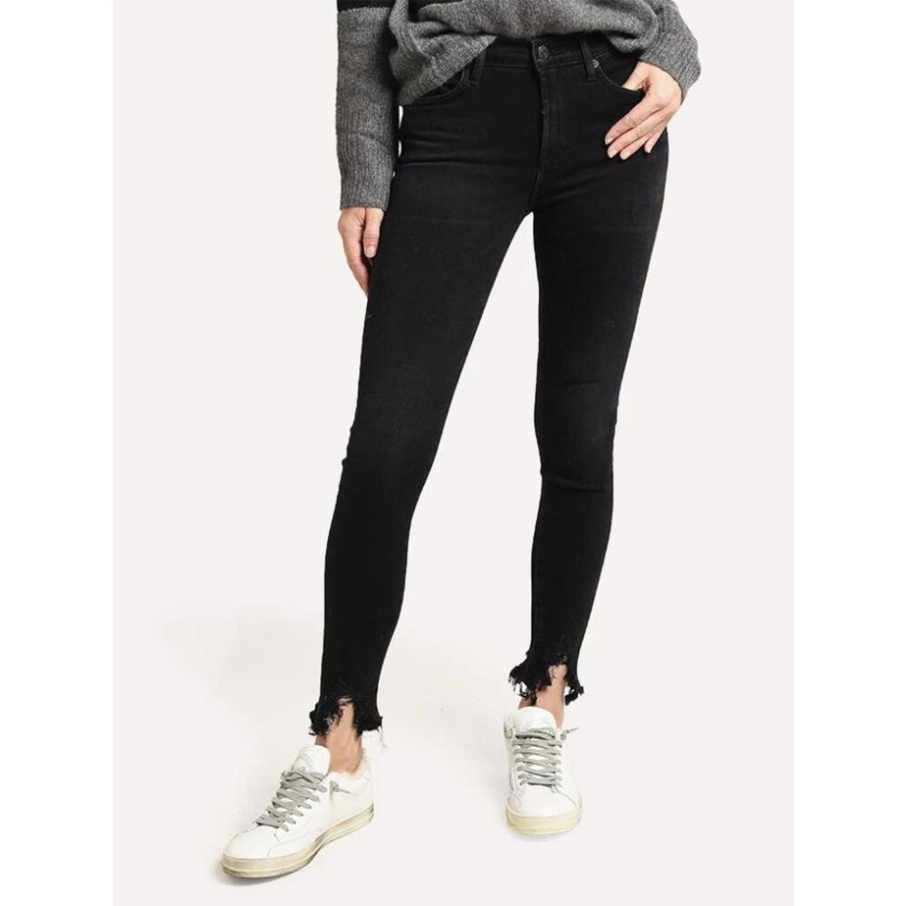 Sophie Mid Rise Skinny Ankle Jean Raw Hem‎ Black 30